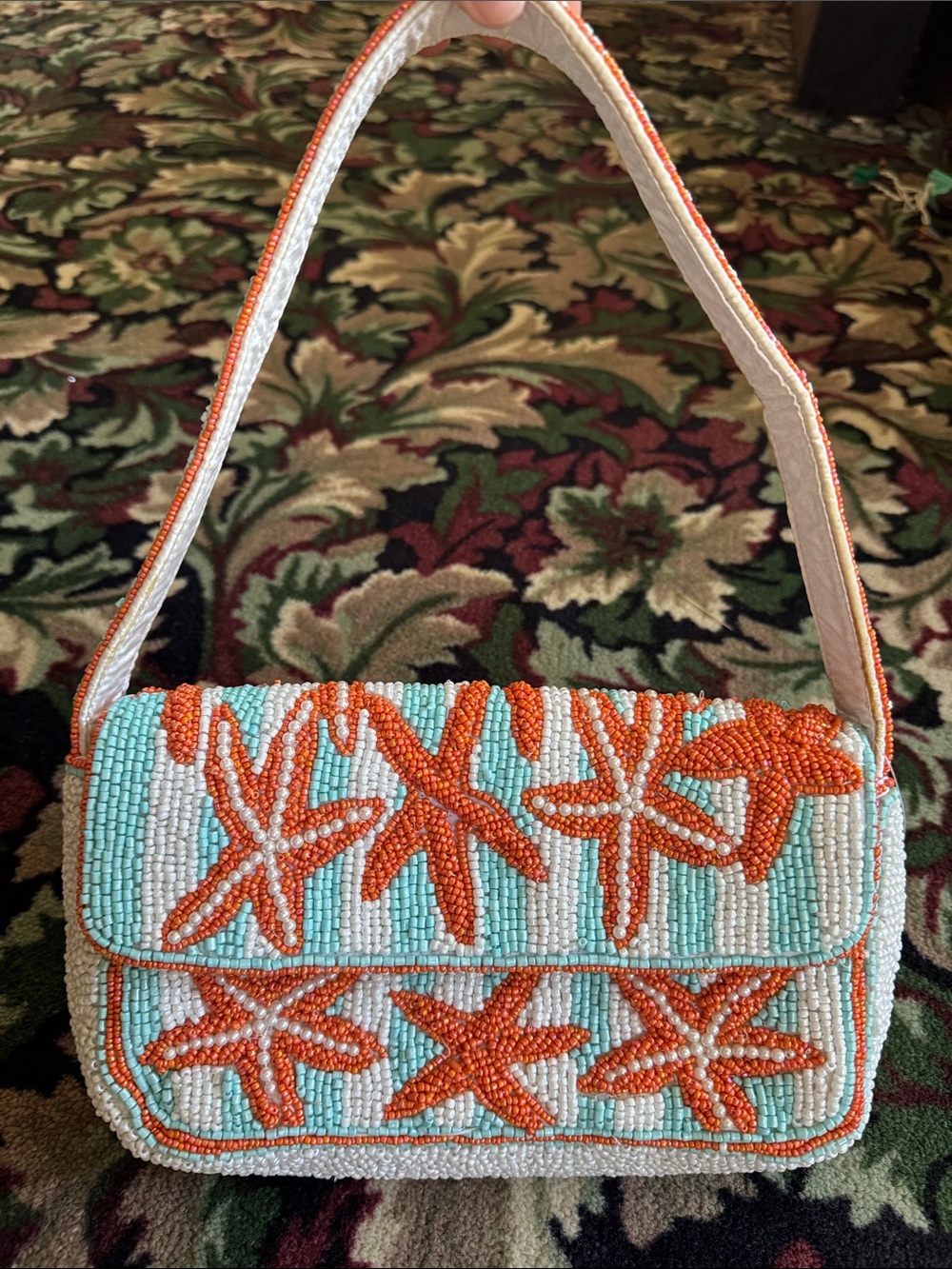 Viral Beaded Purse Starfish with Aqua Stripes